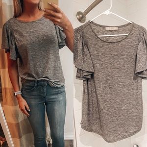Heather Grey Ruffle Sleeve Loft T-Shirt Size M